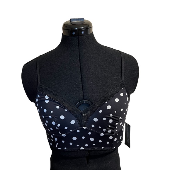 NWT International Concepts Lace Trim Bralette Bra Panty Set Black White Polka … - Picture 2 of 8